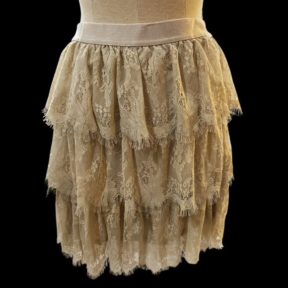 Y2K Fossil Lace Skirt NWT Size L Cream Boho Tiered Lace Skirt Cottagecore Romant - Picture 3 of 4